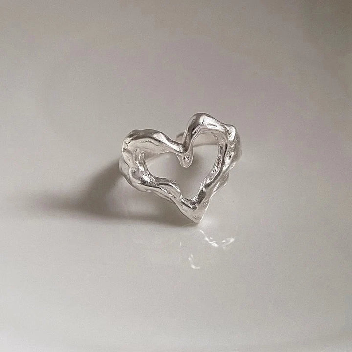 Minimalist Irregular Heart Ring Silver resizable