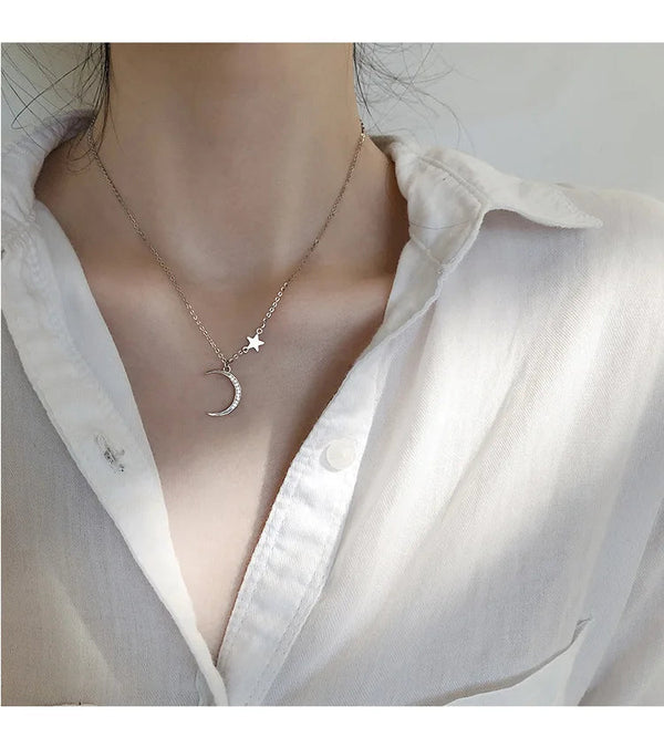 Moon Star Zircon Clavicle Necklace