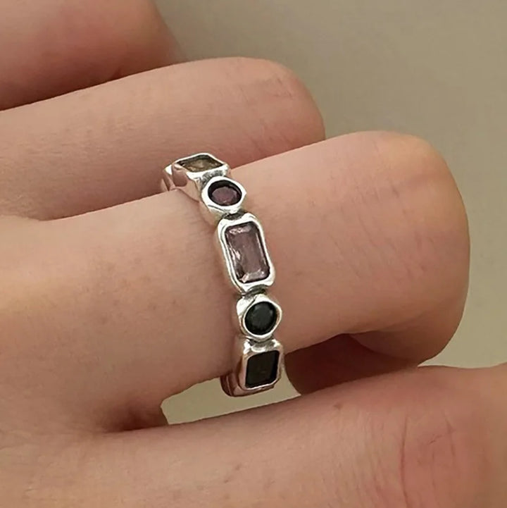 Multicolor Retro Zircon Ring Ring resizable