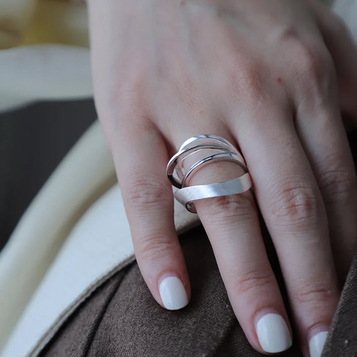 Multilayer Lines Vintage Ring Silver resizable