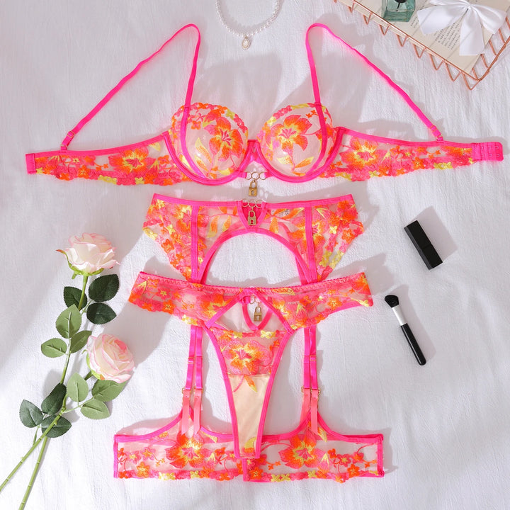 Neon Floral Lock Exotic Lingerie Neon Orange
