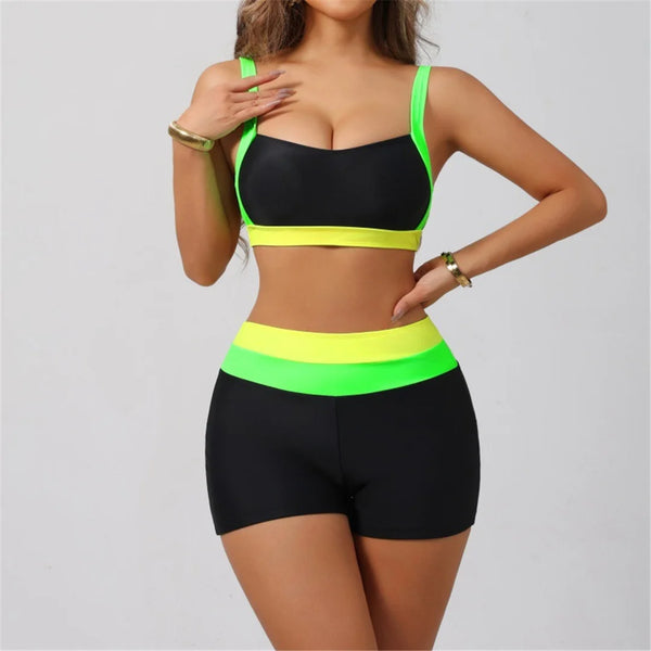 Neon Splicing High Waist Bikini