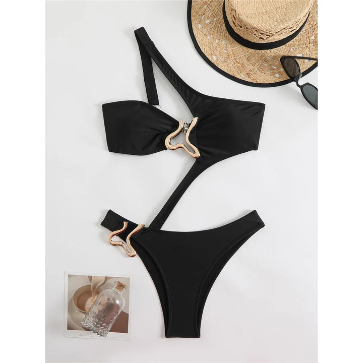 One Shoulder Asymmetric Swimsuit black
