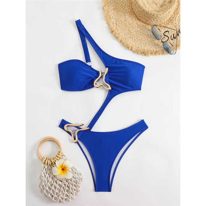 One Shoulder Asymmetric Swimsuit Blue