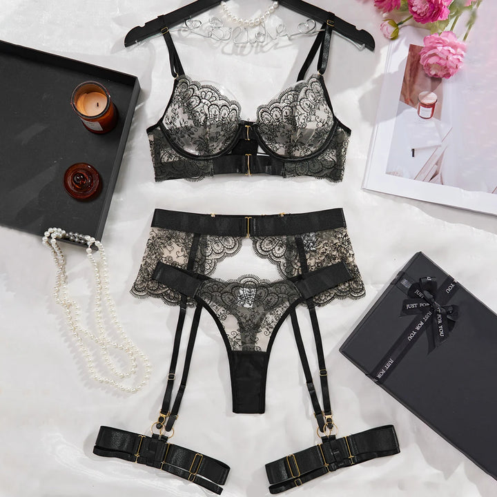 Patterned Exotic Sheer Lingerie Black