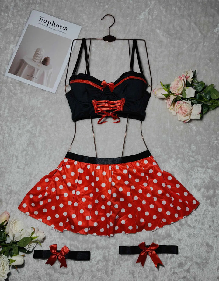 Polka Dot Lace Lingerie Set Black