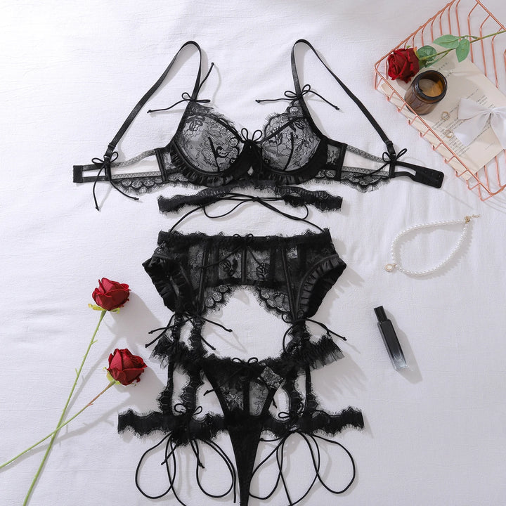 Premium Lace Bowknot Lingerie Black