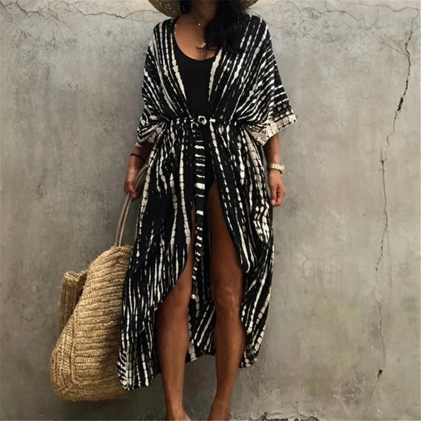 Printed Colorful Belted Cover Up