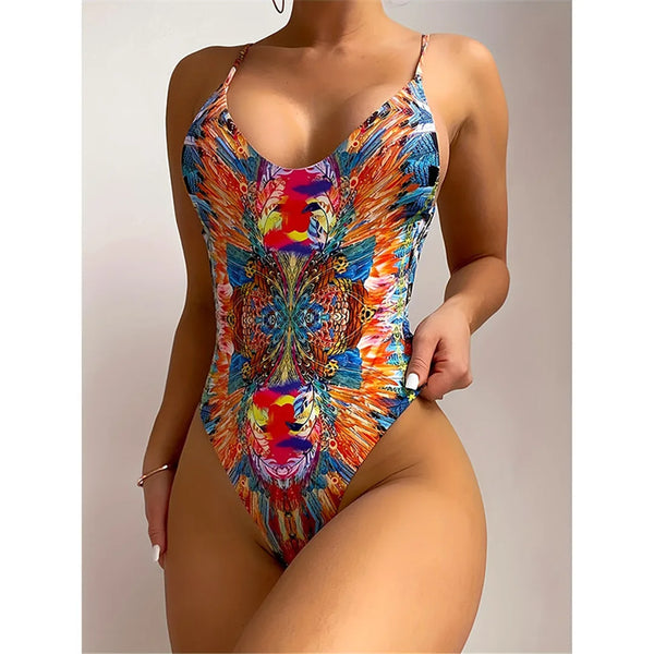 Printed High Cut Swimsuit