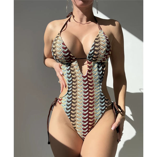 Printed V Strappy Swimsuit