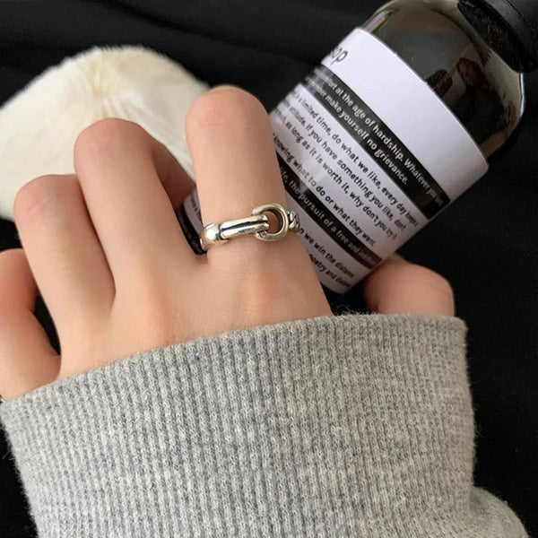 Retro Hollow Geometric Ring Silver resizable