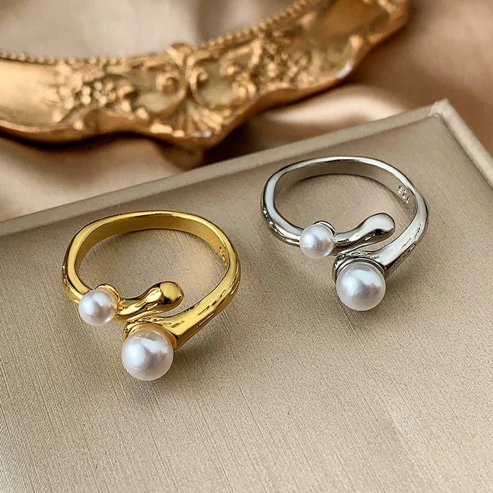 Retro Pearl Rings 2pcs Ring Set resizable