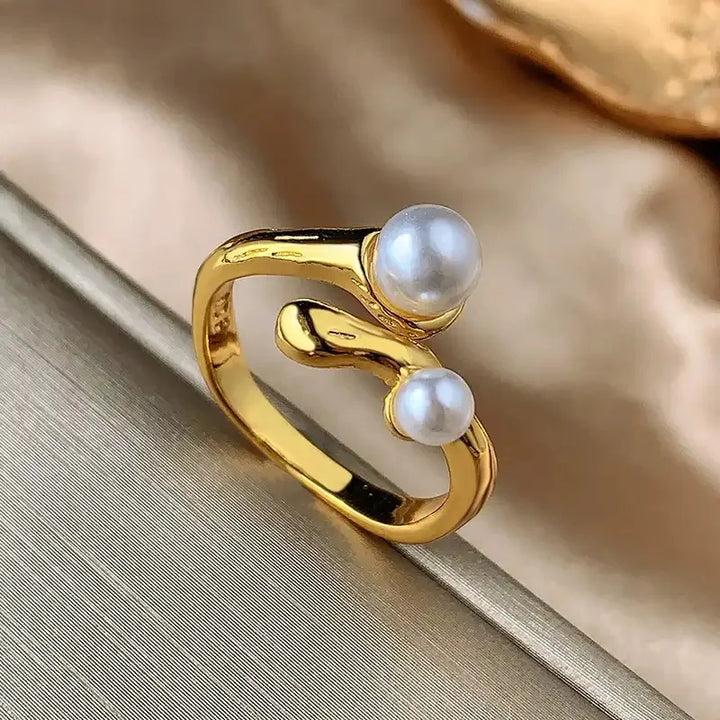 Retro Pearl Rings Gold Color resizable