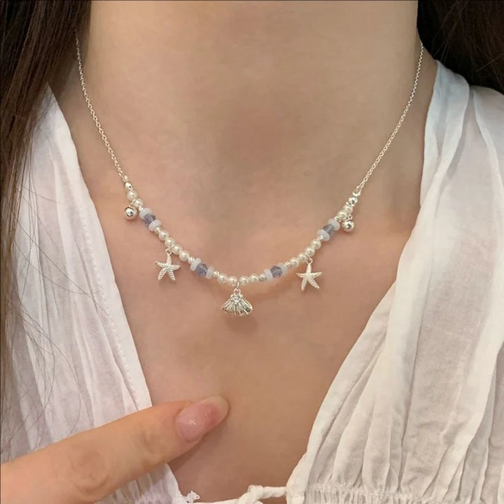 Shell Starfish Pendant Pearl Necklace