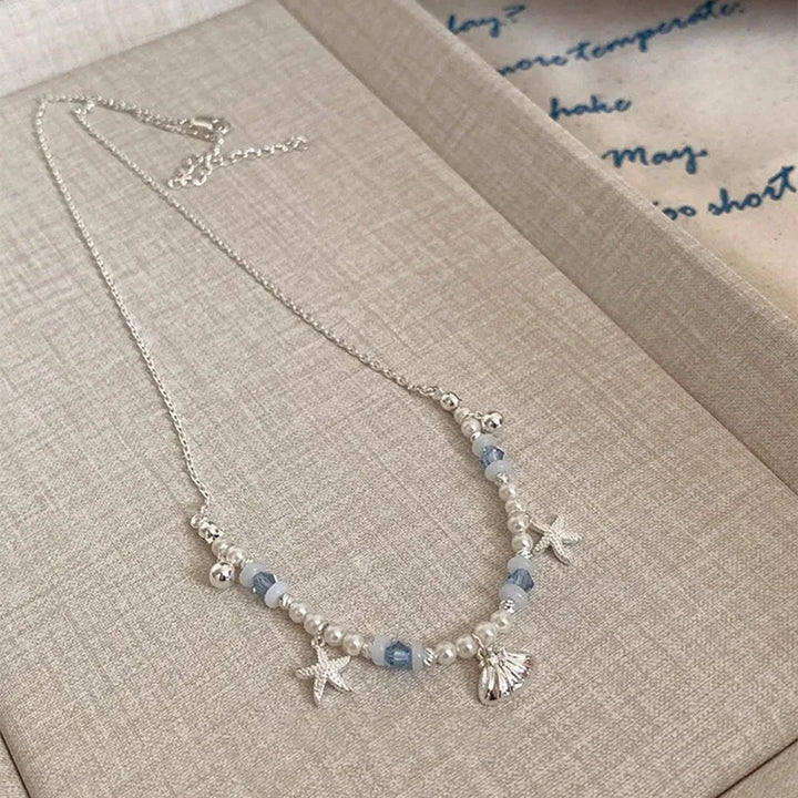Shell Starfish Pendant Pearl Necklace Necklace