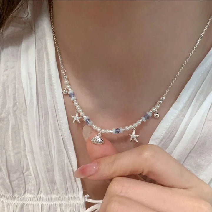 Shell Starfish Pendant Pearl Necklace
