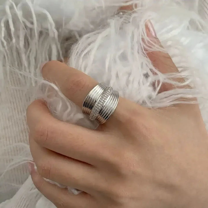 Simple Multilayer Vintage Rings Silver 2 resizable