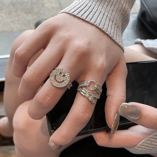 Smiley Belted Zircon Rings-Cargo Chic