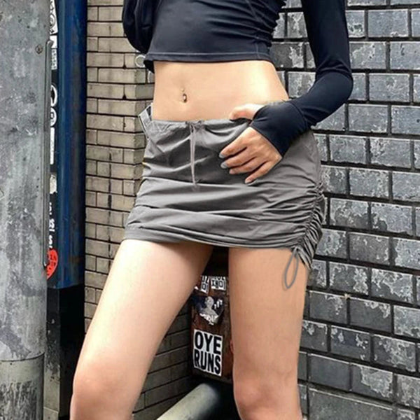 Solid Side Shirring Skirt