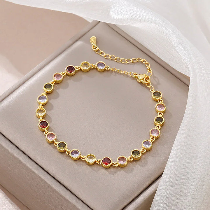 Sparkling Colorful Zircon Bracelet Gold Color
