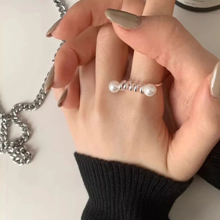 Spiral Geometric Pearl Ring