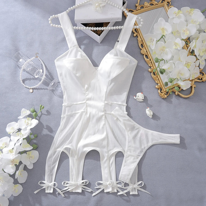 Spliced Bow Pocket Lingerie White