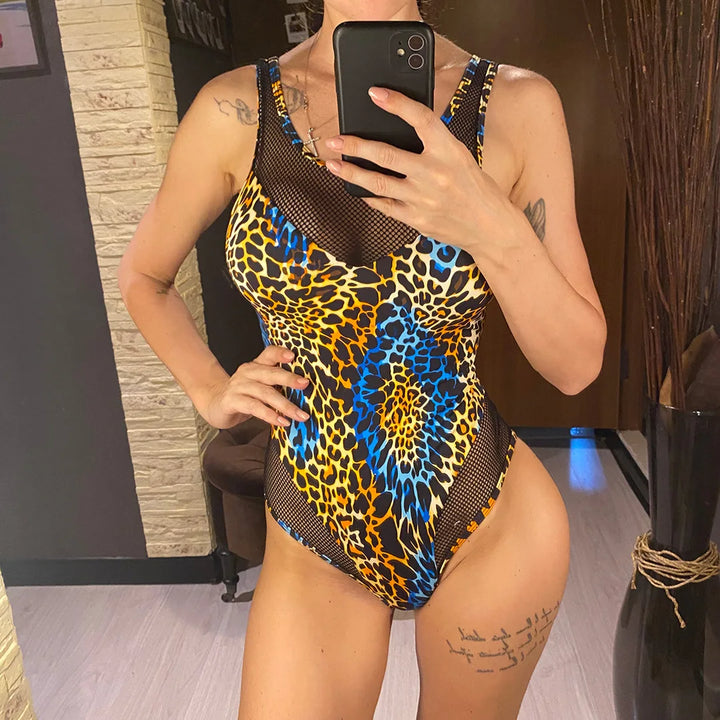 Splicing Fishnet Swimsuit