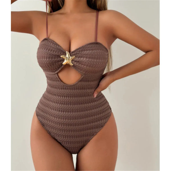 Star Cut Out Swimsuit Deep Brown