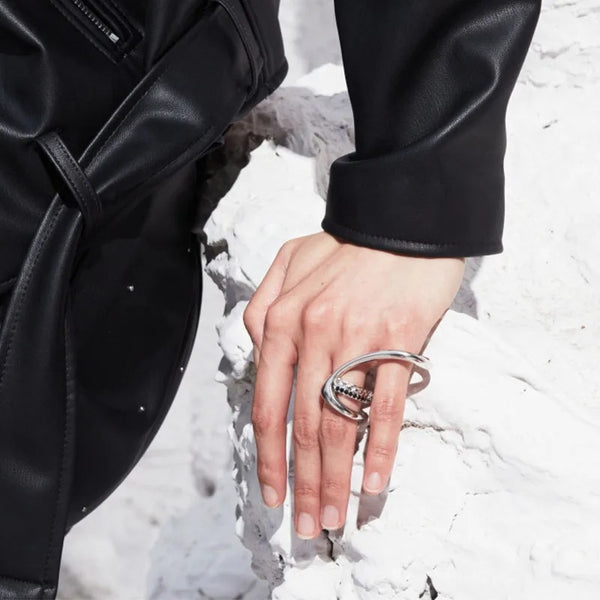 Two-finger Hollow Geometric Ring