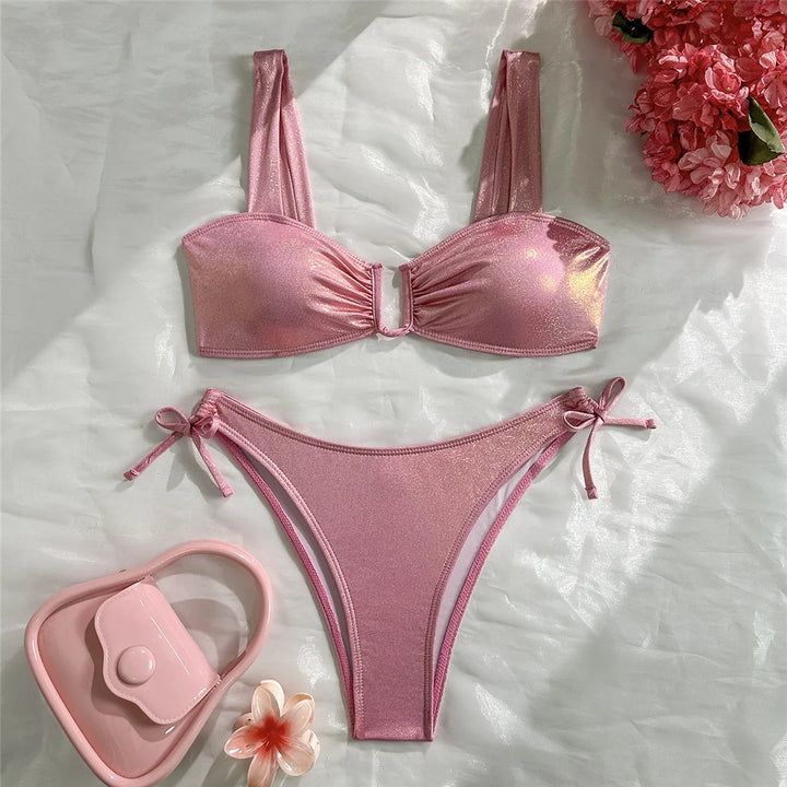 U Shaped Glitter Bikini Pink