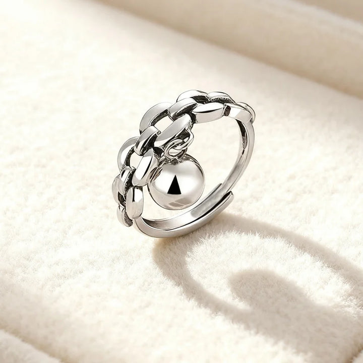 Vintage Ball Pendant Ring Silver resizable