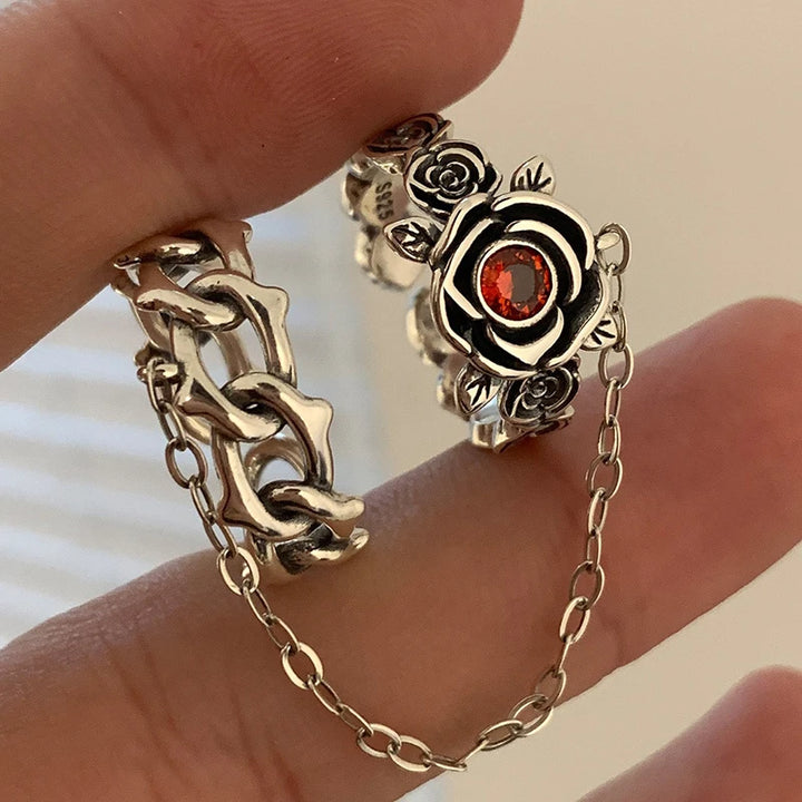 Vintage Chain Flower Rings Silver Color Ring 17mm