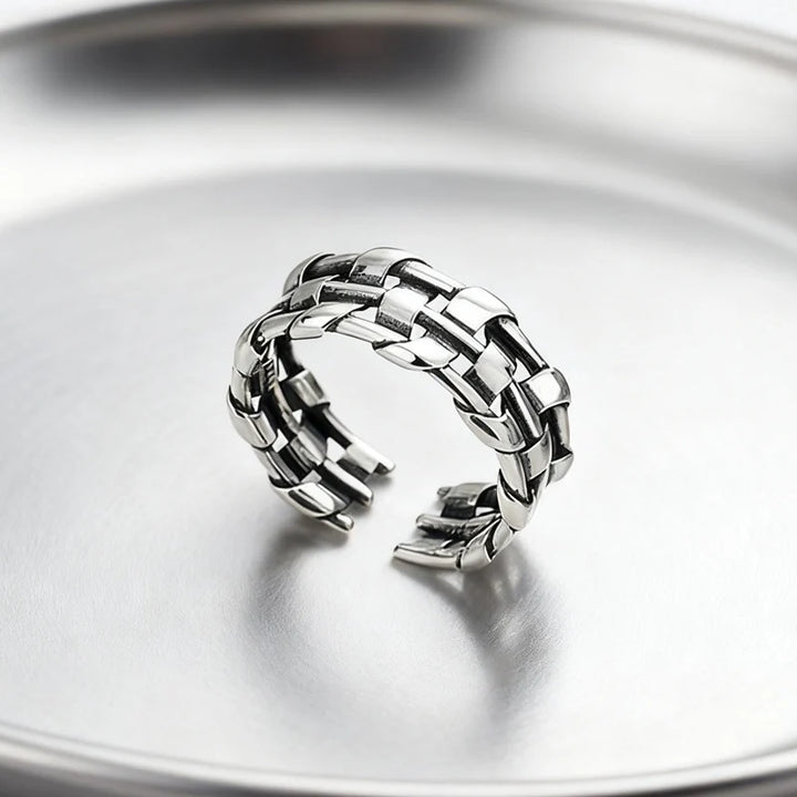 Vintage Hollow Geometry Ring SIlver resizable
