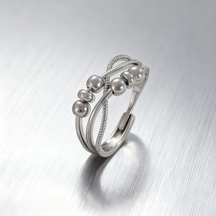 Vintage Multilayer Bead Ring Silver resizable