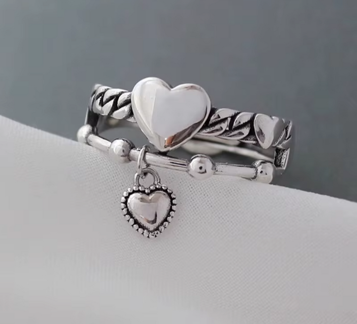 Vintage Punk Heart Ring SIlver resizable