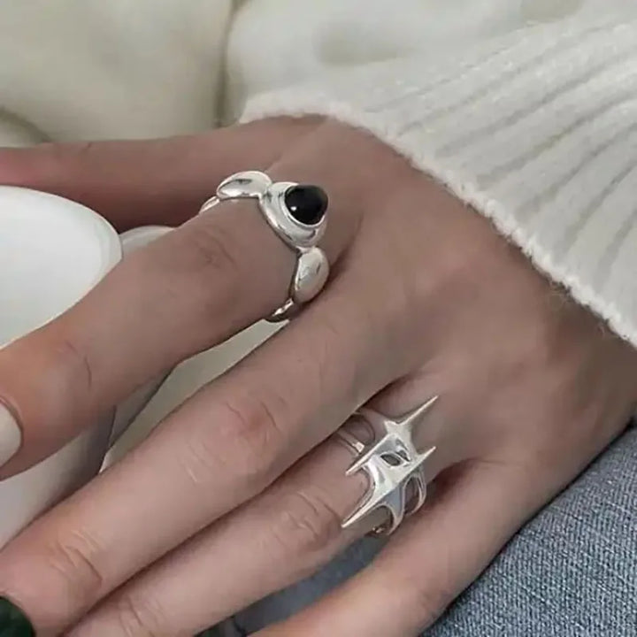 Vintage Star Stone Rings 2pcs Ring Set resizable