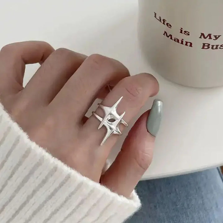 Vintage Star Stone Rings Silver 1 resizable