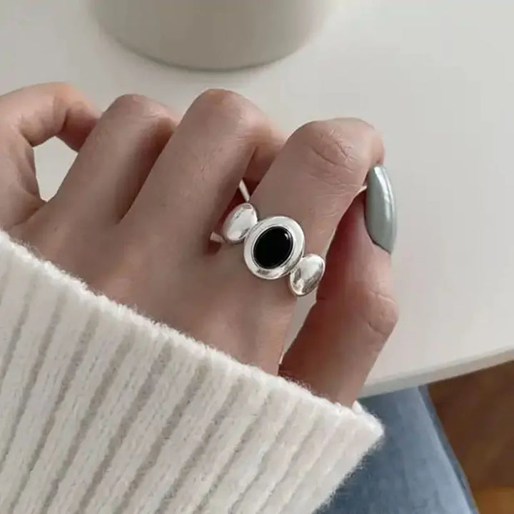 Vintage Star Stone Rings Silver 2 resizable