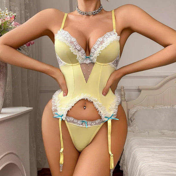Yellow Lace Patchwork Lingerie
