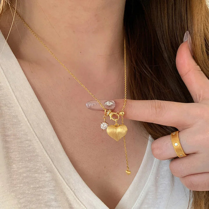 Zircon Brushed Heart Necklace