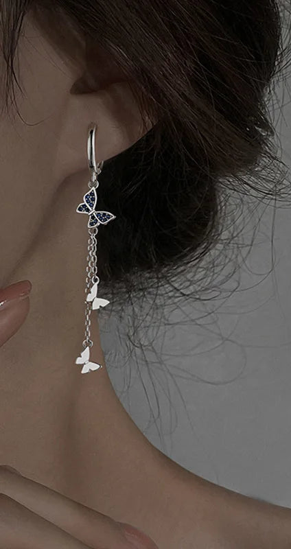 Zircon Butterfly Tassel Earrings