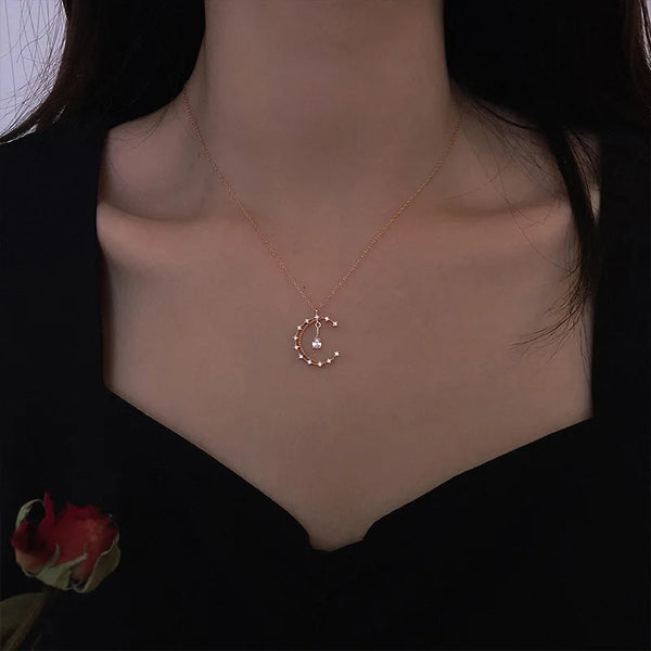 Zircon Moon Pendant Necklace-Cargo Chic