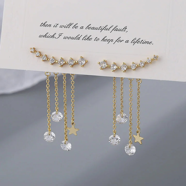 Zircon Tassel Drop Earrings Gold Color