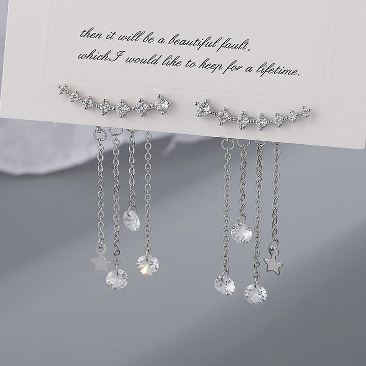 Zircon Tassel Drop Earrings Silver Color