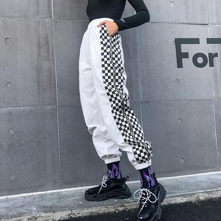 Checker Side Zipper Pants - Cargo Chic