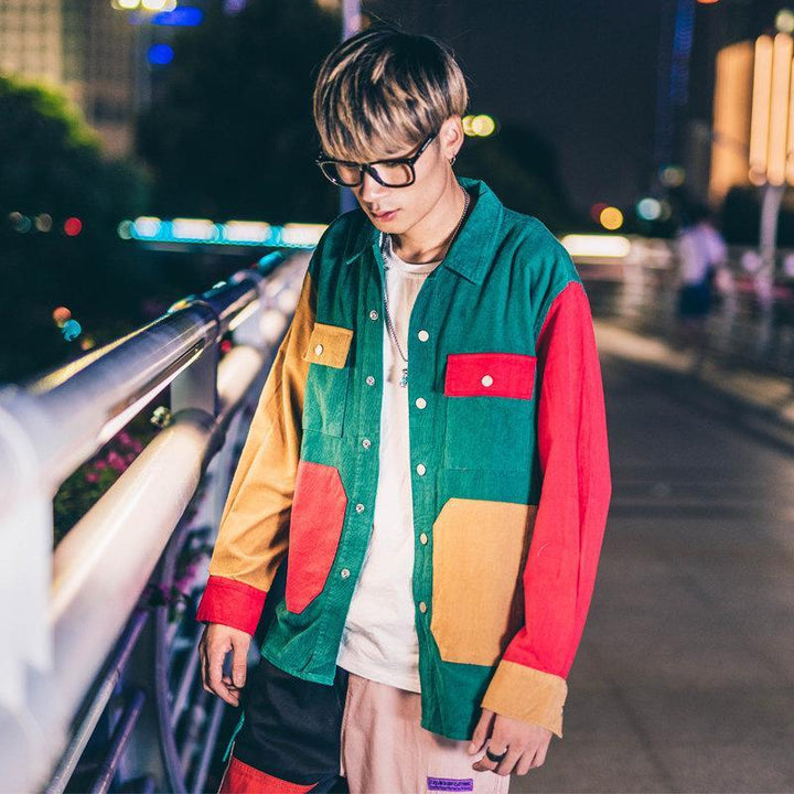 Corduroy Retro Color Block Jacket - Cargo Chic