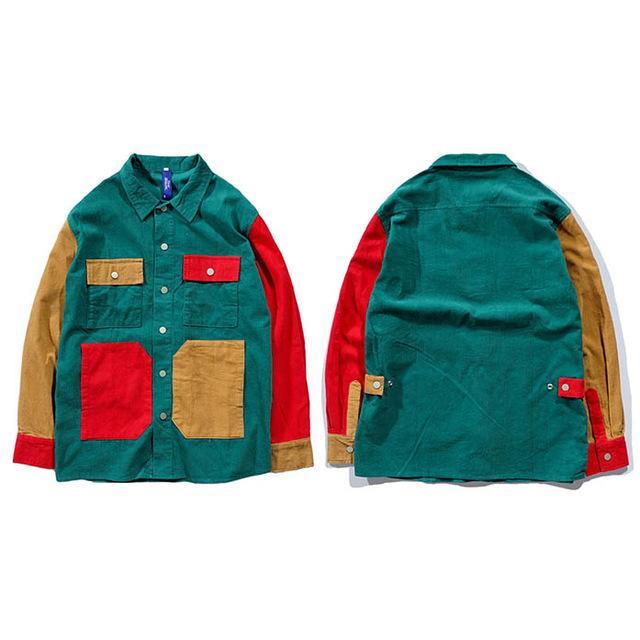 Corduroy Retro Color Block Jacket - Cargo Chic