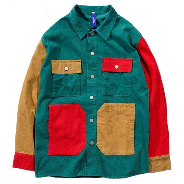 Corduroy Retro Color Block Jacket - Cargo Chic