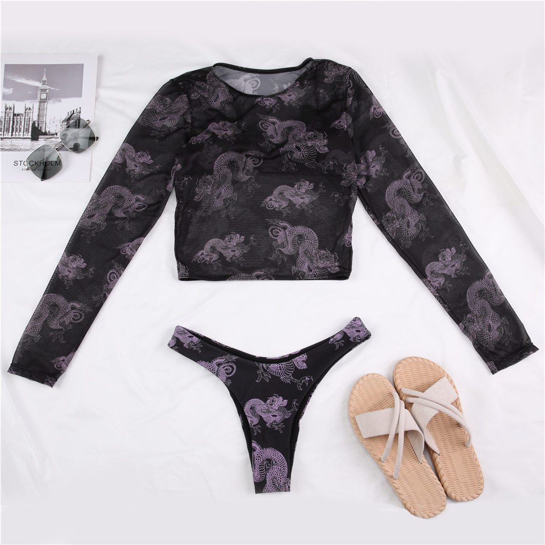 Dragon Printed Three-Pieces Bikini