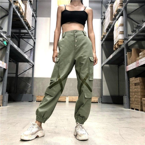 Dual Pocket Green Cargo Pants-Cargo Chic
